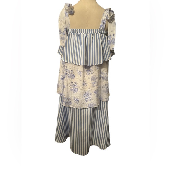 NEW English Factory Blue and White Mixed Pattern Midi Dress - Picture 2 of 8
